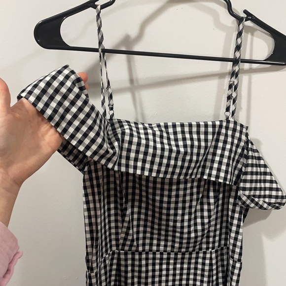 Black and white checker print off shoulder tank dress with lining size medium - Picture 2 of 7